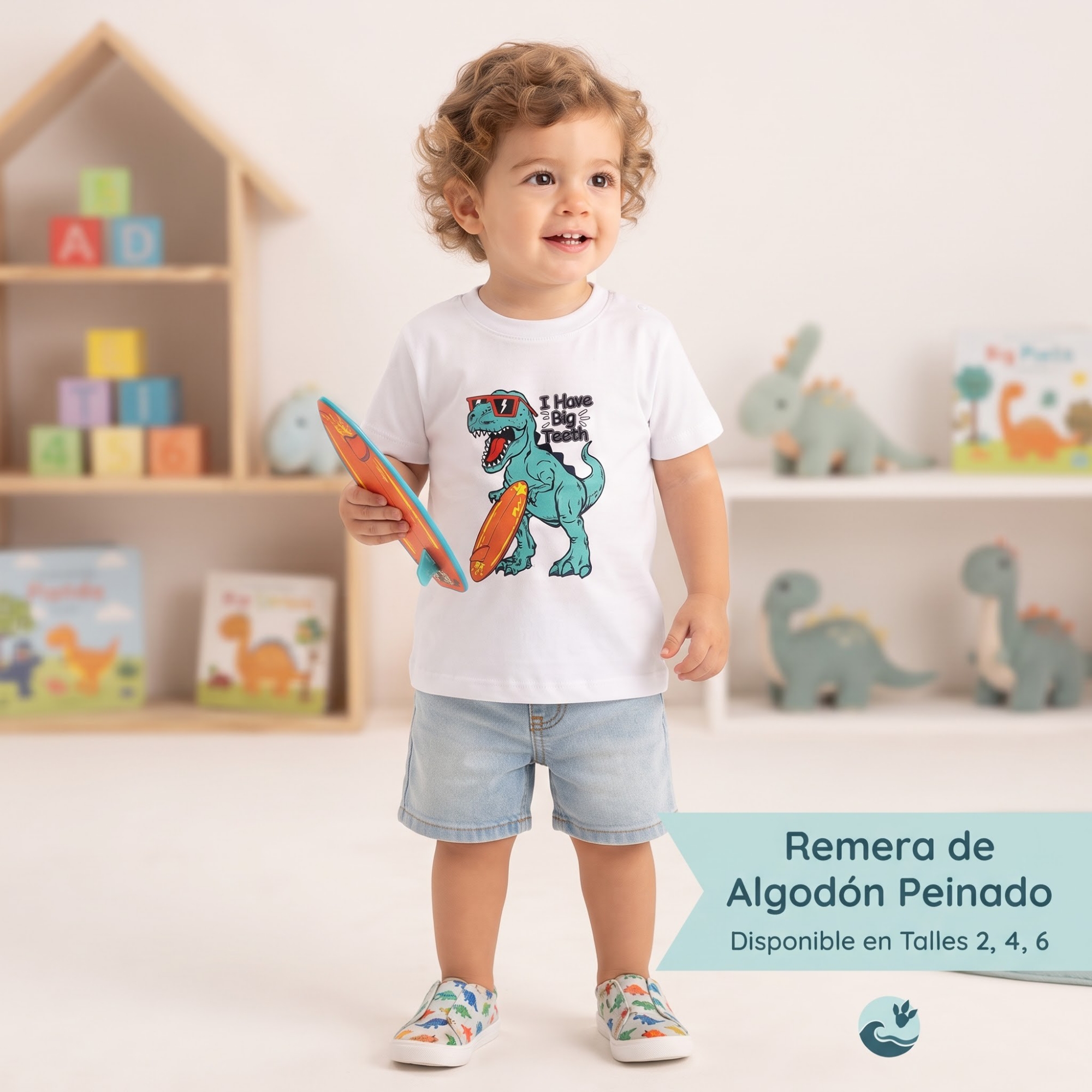 Remera Algodo Peinado Dinosaurio - Imagen 2