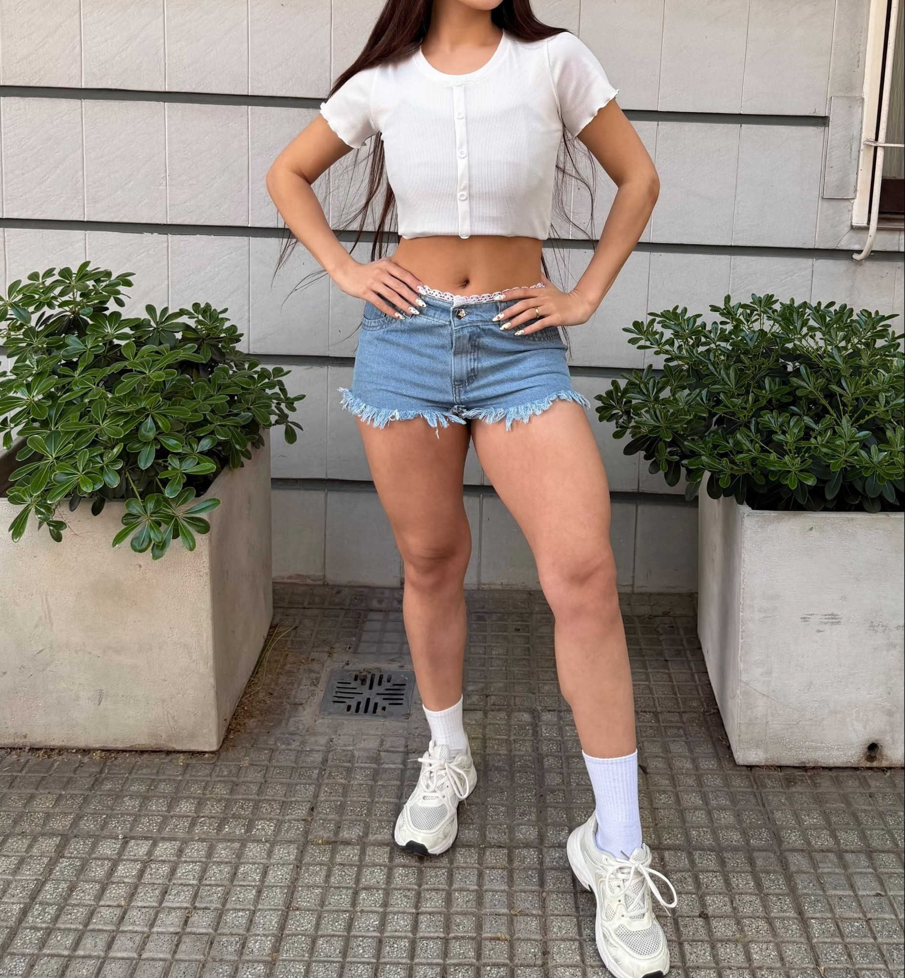 Shorts  con Puntillas Celeste Tiro Intermedio Rígido Deflecado - Imagen 7