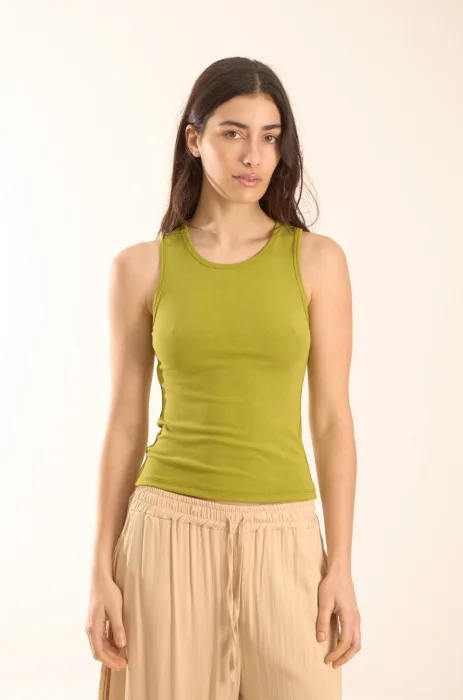 Musculosa de Tejido de Punto Americana Básica con Escote Rondo