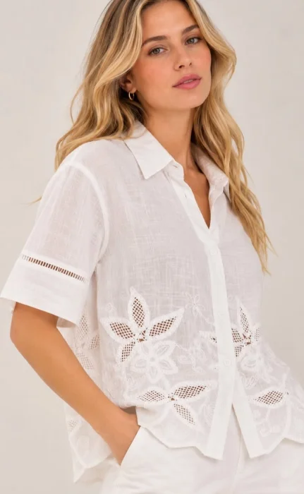 Camisa Lino Bordada Importada