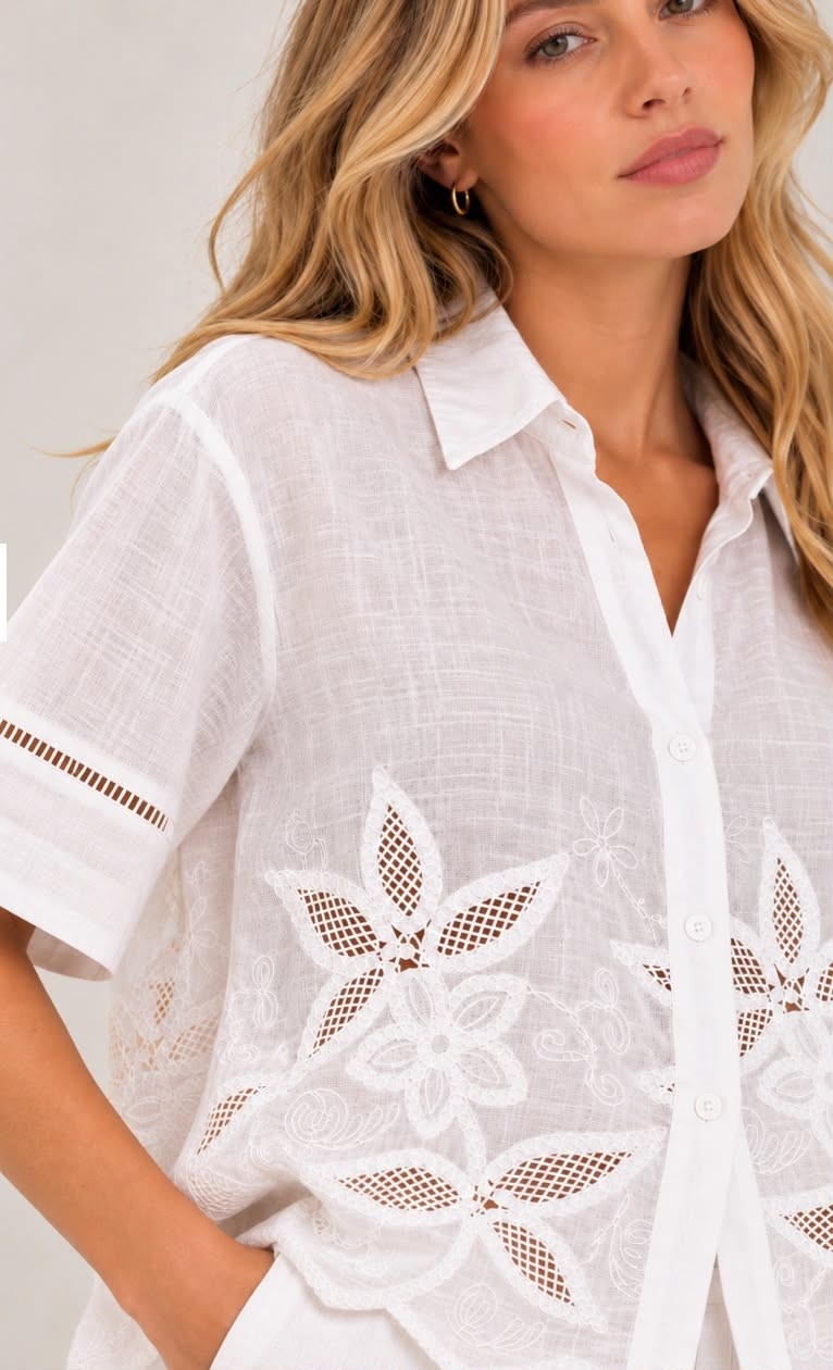 Camisa Lino Bordada Importada - Imagen 3