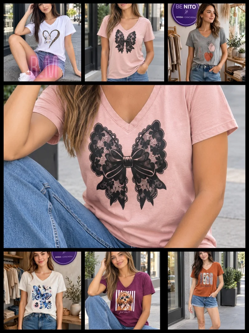 Remera con Cuello V (algodón) - Imagen 1