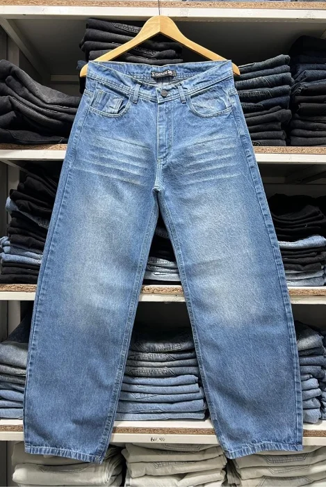 Pantalón Baggy Liso Azul Nevado Localizado +bigote