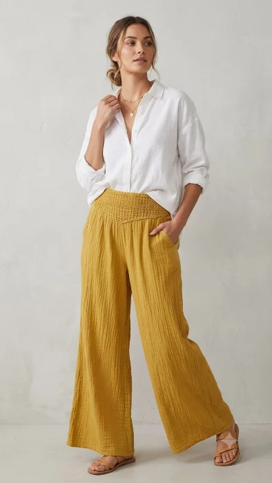 Pantalón Palazo Lienso Puntilla 10319