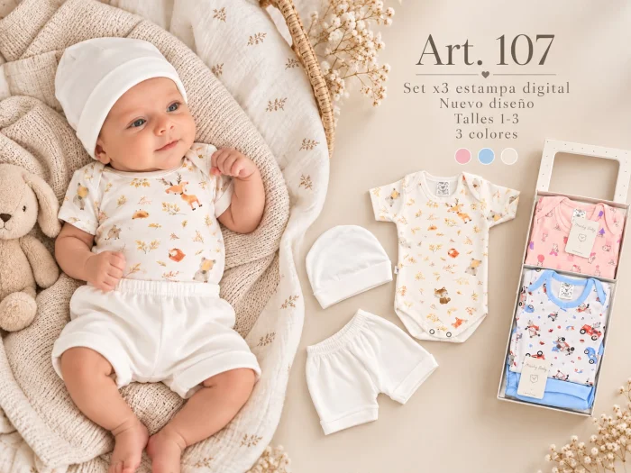Set en Caja 3 Piezas Manga Corta Micky Baby T.(1-2-3) Art.107