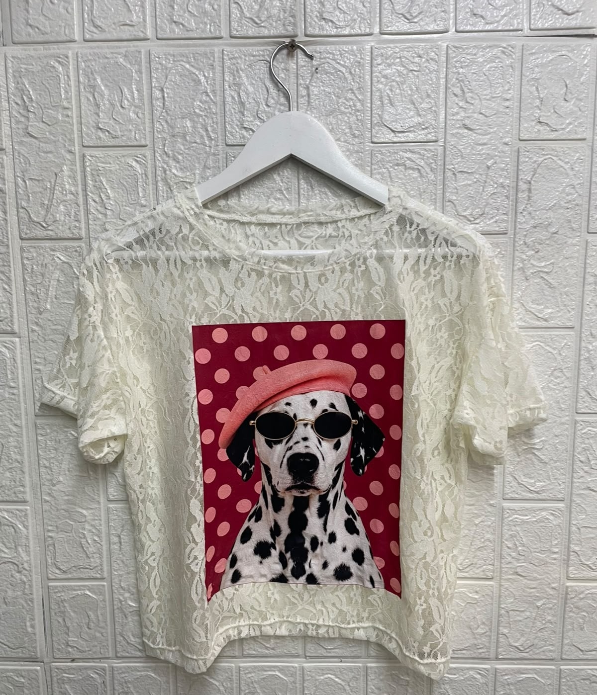 Remera Crop Encaje Estampado - Imagen 3