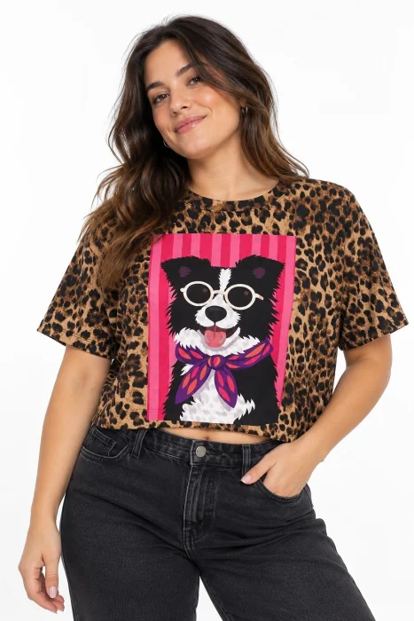 Remera Crop Animal Print Estampado