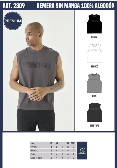 Remera sin Manga 100% Algodon -2309