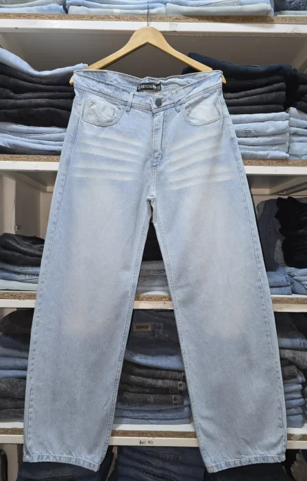 Jeans Baggy Liso Celeste Bigote