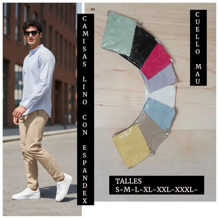 Camisas Lino Cuello Mau  Manga Larga