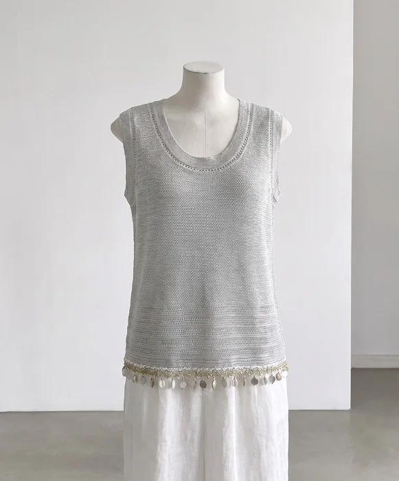 Musculosa Tejida Hilo Caracoles y Lentejuelas Importada