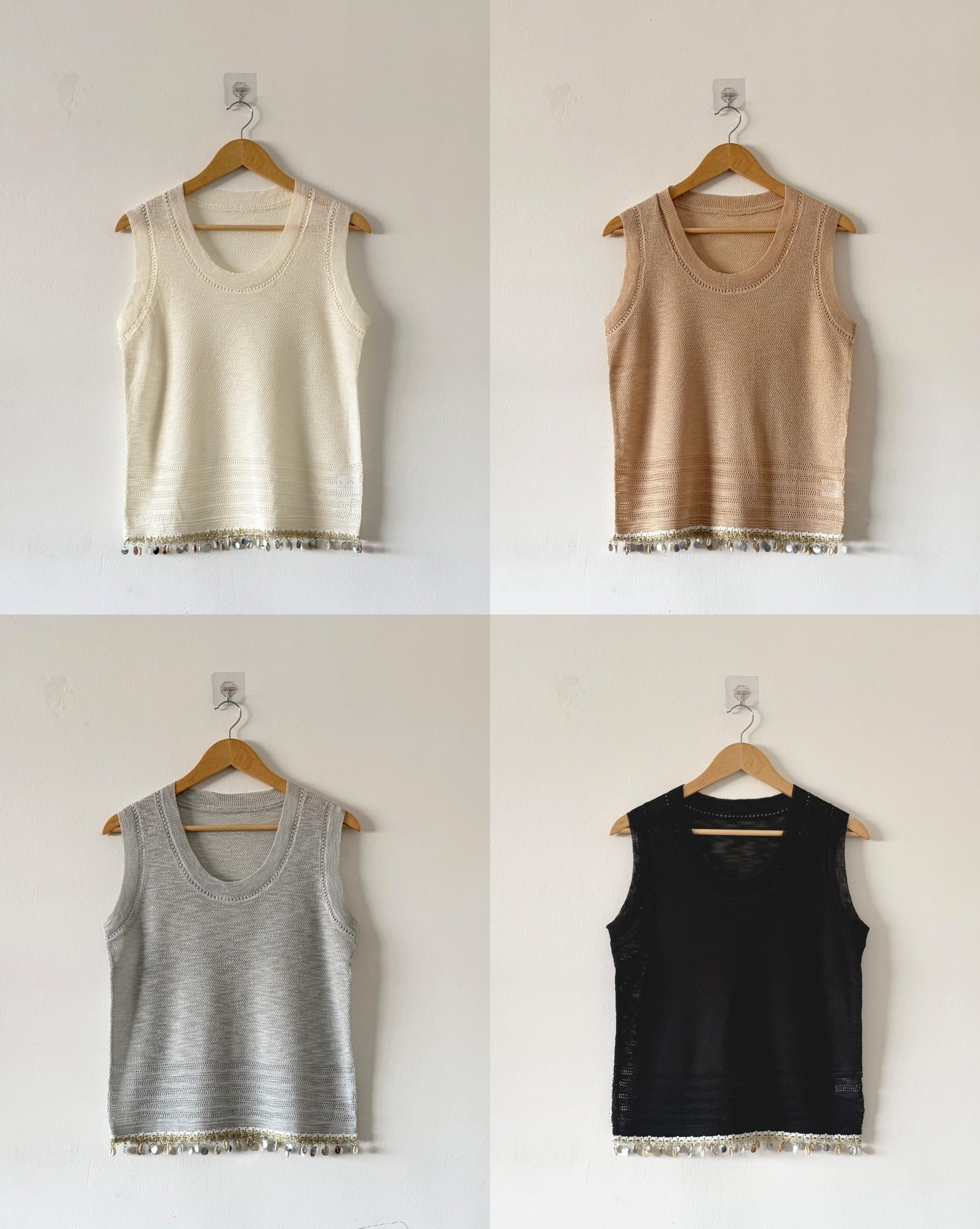 Musculosa Tejida Hilo Caracoles y Lentejuelas Importada - Imagen 2
