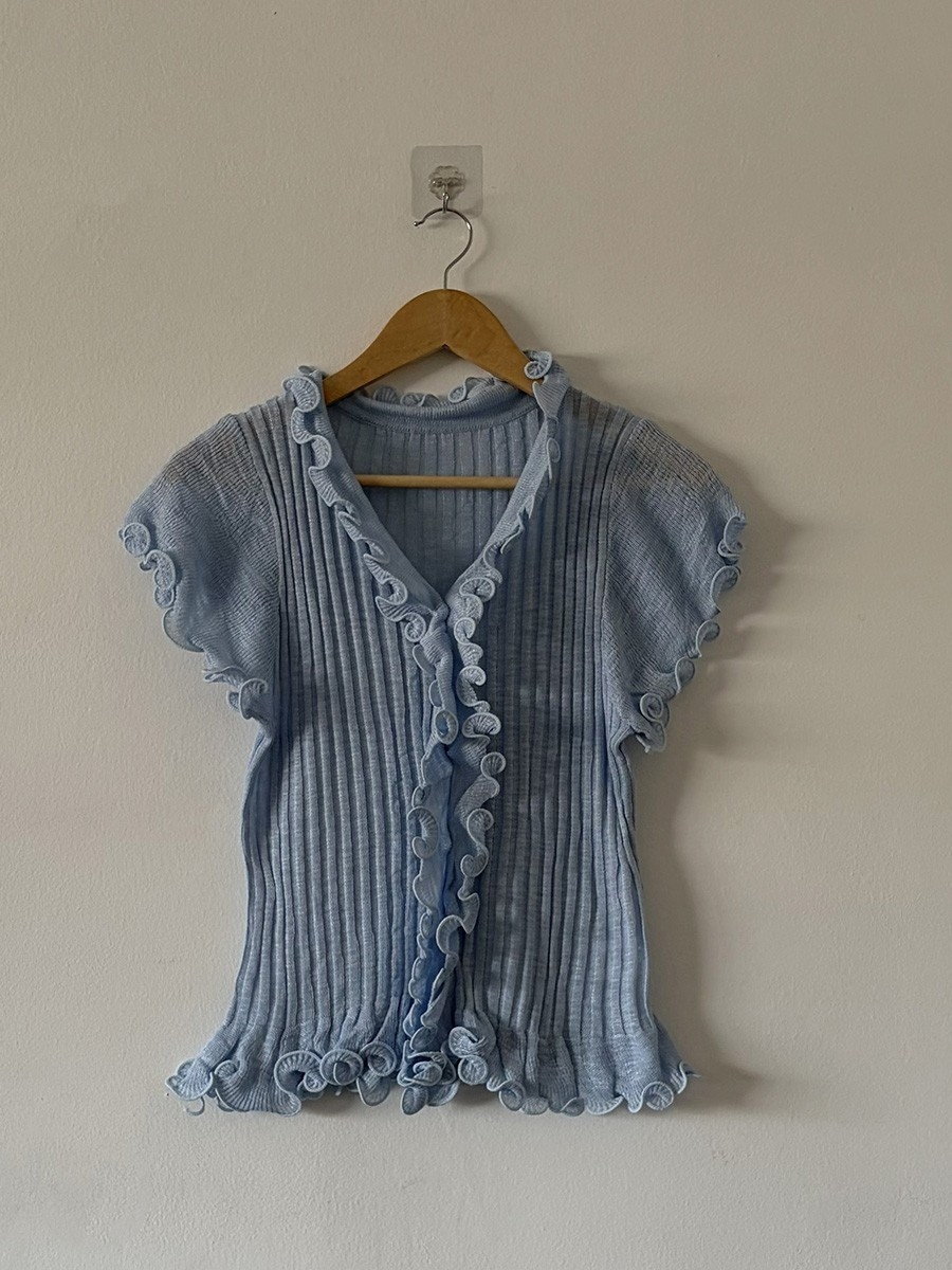 Blusa Tejida Hilo con Volados y Botones Importada - Imagen 2