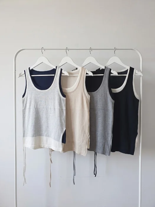 Musculosa Doble Tejida Hilo con Frunce Lateral Importada