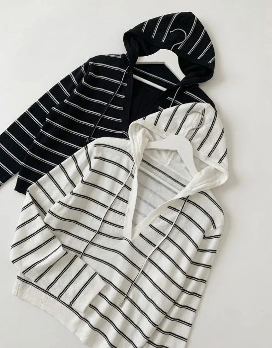 Sweater Hilo Tejido Capucha Rayado Importado
