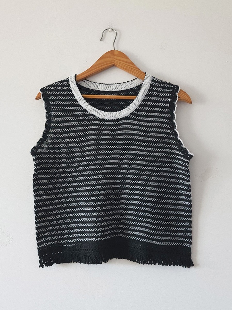 Musculosa de Hilo Tejida Flecos Importada - Imagen 3
