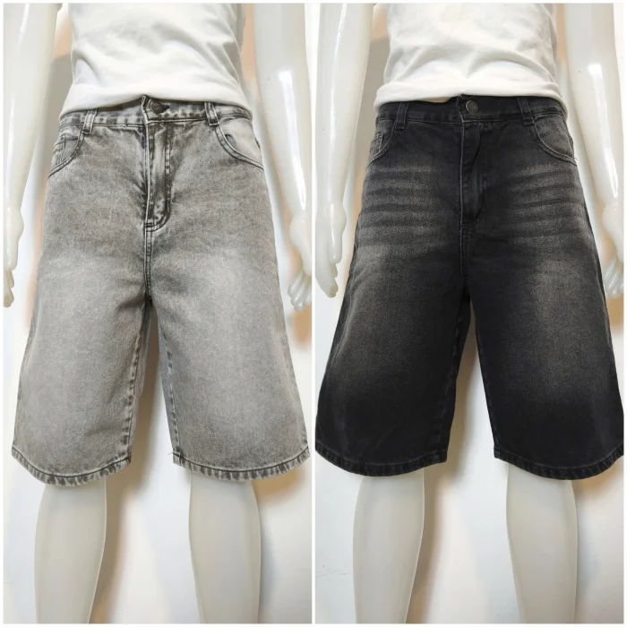 Bermuda Baggy Jean Negro Gris Unisex Teens