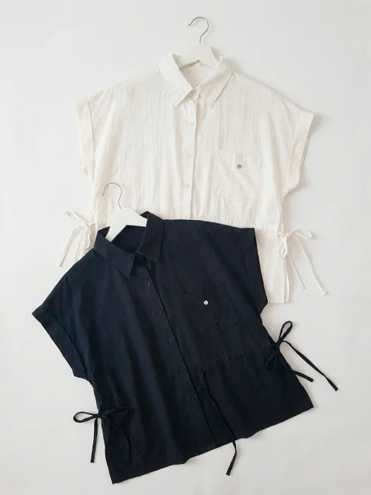 Camisa Manga Corta Frunce Cintura Importada