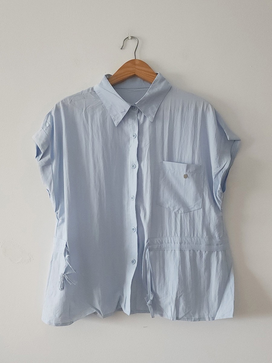 Camisa Manga Corta Frunce Cintura Importada - Imagen 2