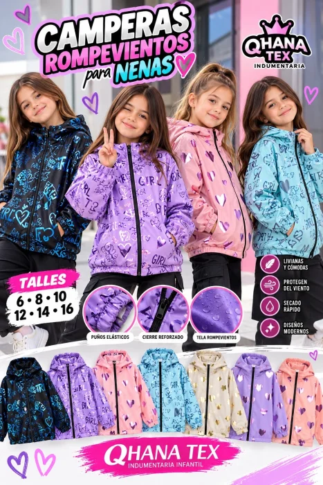 Campera Rompeviento Calidad Premium  para  Nenas