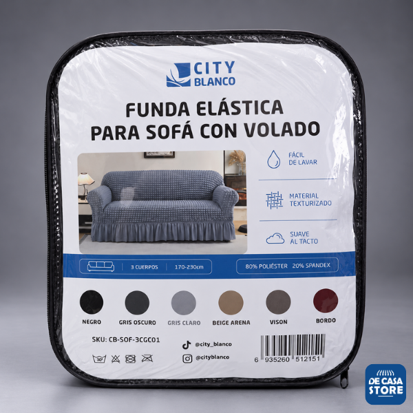 Funda para Sofá 3 Gris Claro Cuerpos Premium con Volados | Elástica y Protectora - 2.png