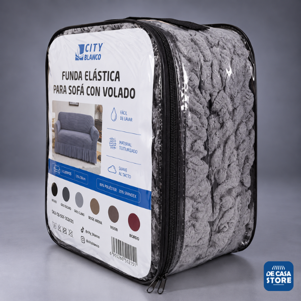 Funda para Sofá 3 Gris Claro Cuerpos Premium con Volados | Elástica y Protectora - 6.png