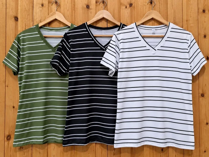 Curva de 5 Remeras Escote V Rayadas Talle Especial Modal Soft