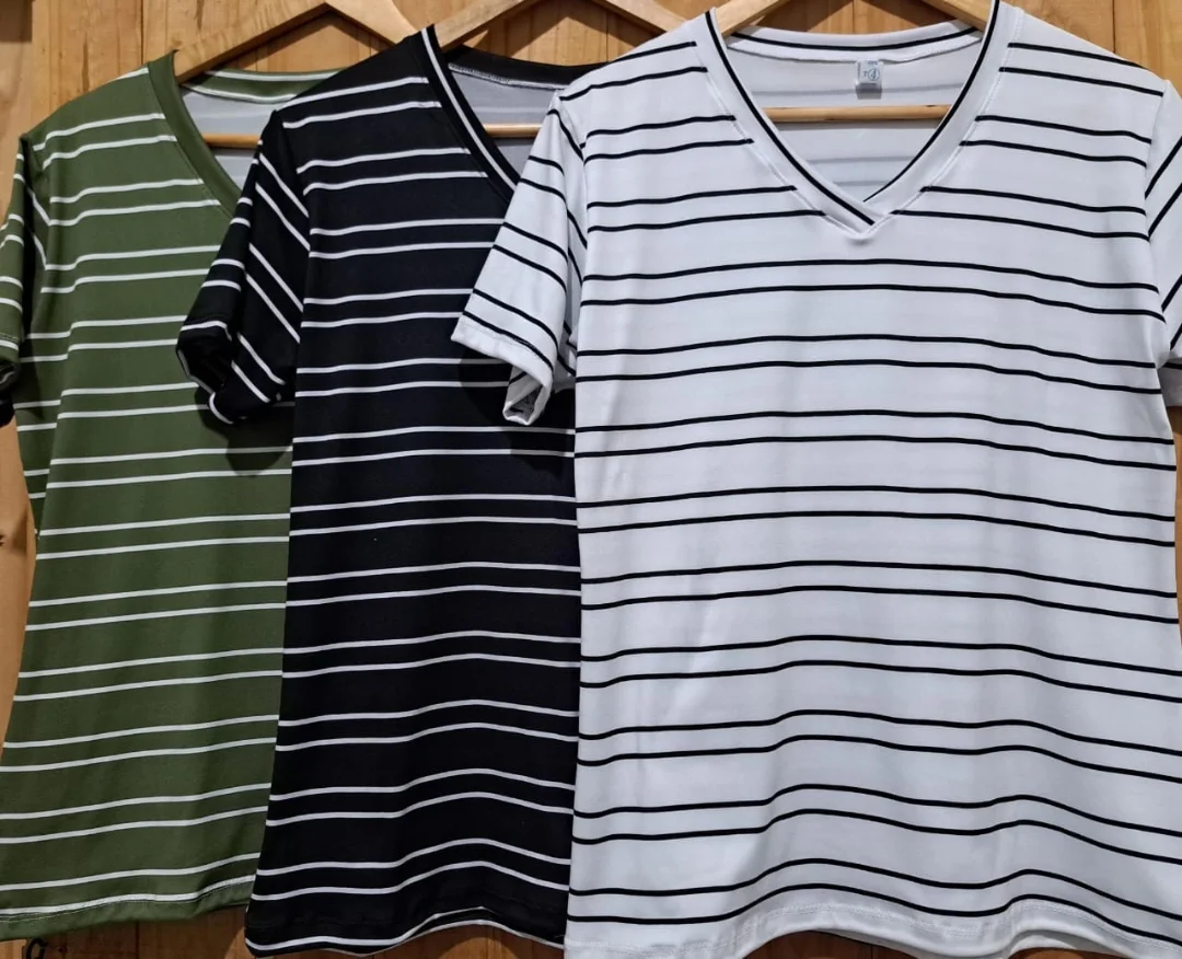Curva de 5 Remeras Escote V Rayadas Talle Especial Modal Soft - Imagen 2