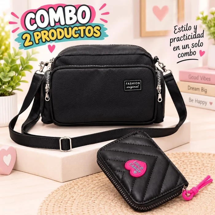 Combos 2 Productos* 

 *morral*  Cuero Pu
medida 20 Alto X 28 Largo
mas *billetera*