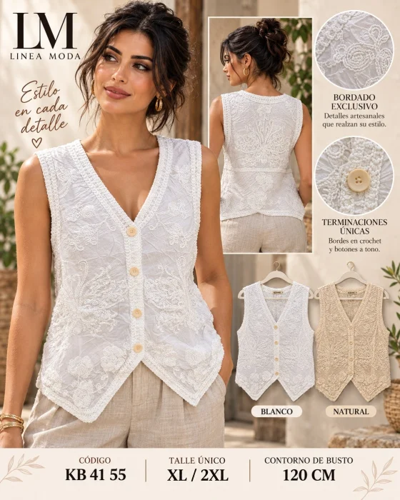 Chaleco Bordado Tejido a Crochet.4155