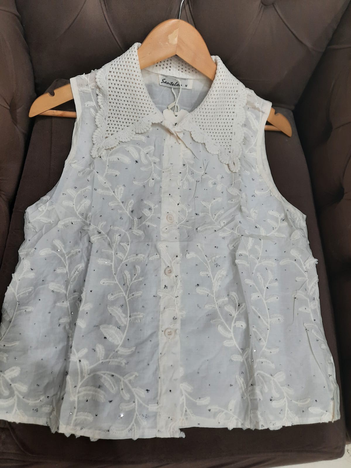 Musculosa Broderie con Brillo_ Santelón - Imagen 2