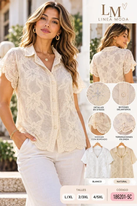 Camisa Bordad con Detalles en Strass. 6201-5c
