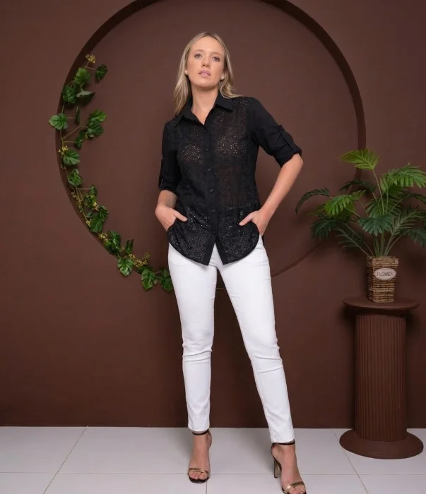 Camisa Clásica 3/4 Broderi
