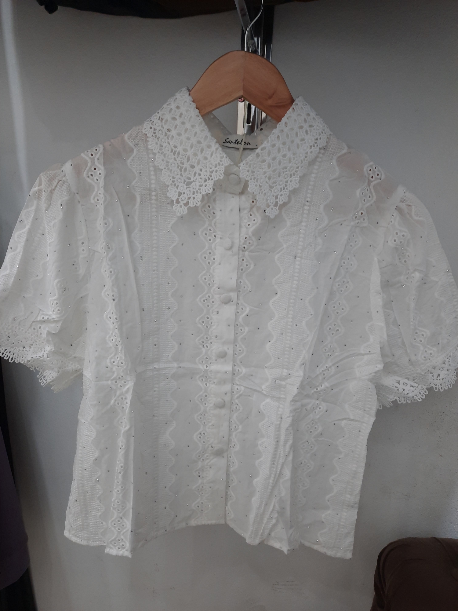 Camisa Broderie con Brillo _ Santelón - Imagen 3