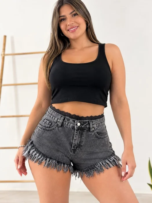 Short Playero Gris Puntilla