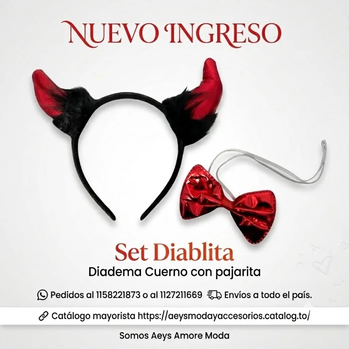 Set Vincha y Gargantilla de Moño, Diablita, Halloween