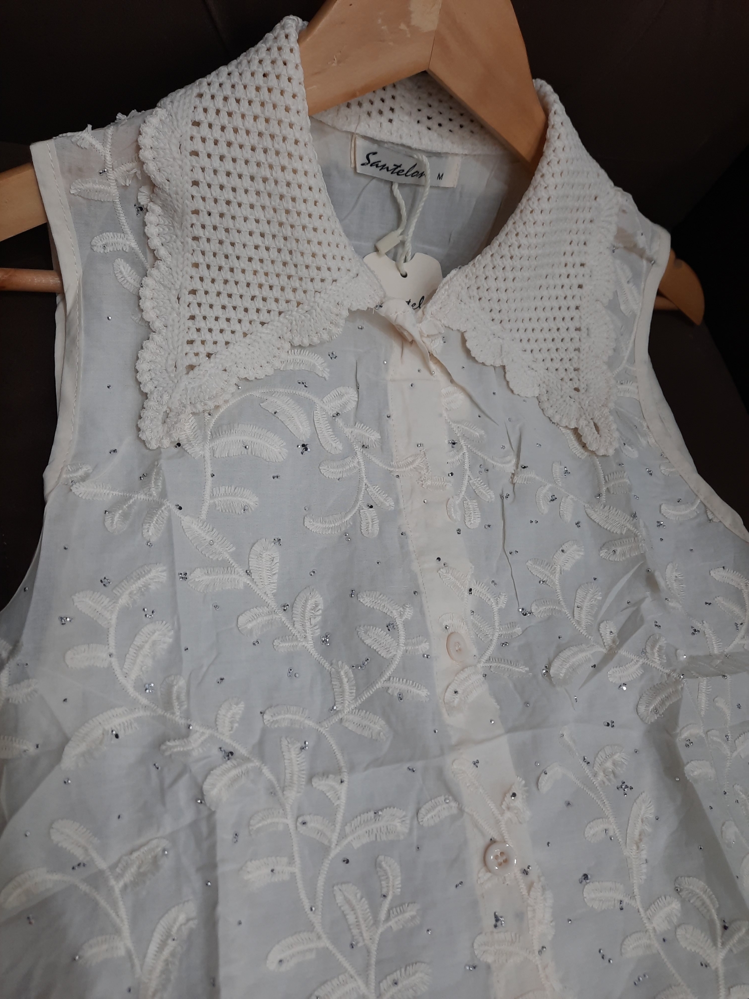 Musculosa Broderie con Strass_ Santelón - Imagen 3