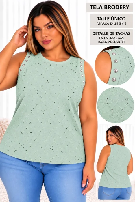 Musculosa Brodery con Tachas Excelente Calidad Talles Unico Abarca 5y6