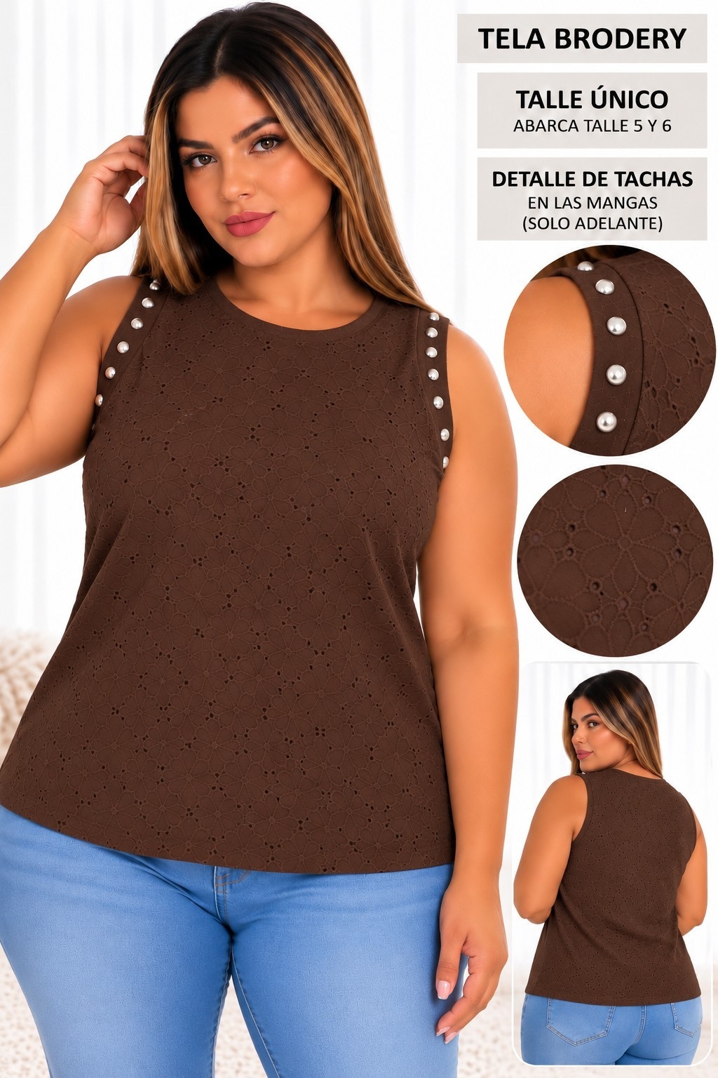 Musculosa Brodery con Tachas Excelente Calidad Talles Unico Abarca 5y6 - Imagen 3