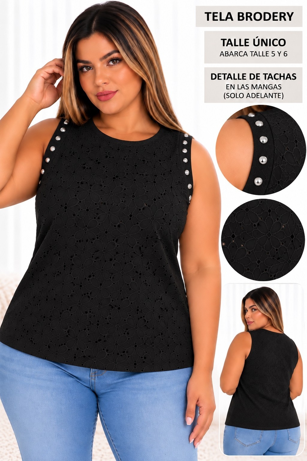 Musculosa Brodery con Tachas Excelente Calidad Talles Unico Abarca 5y6 - Imagen 6