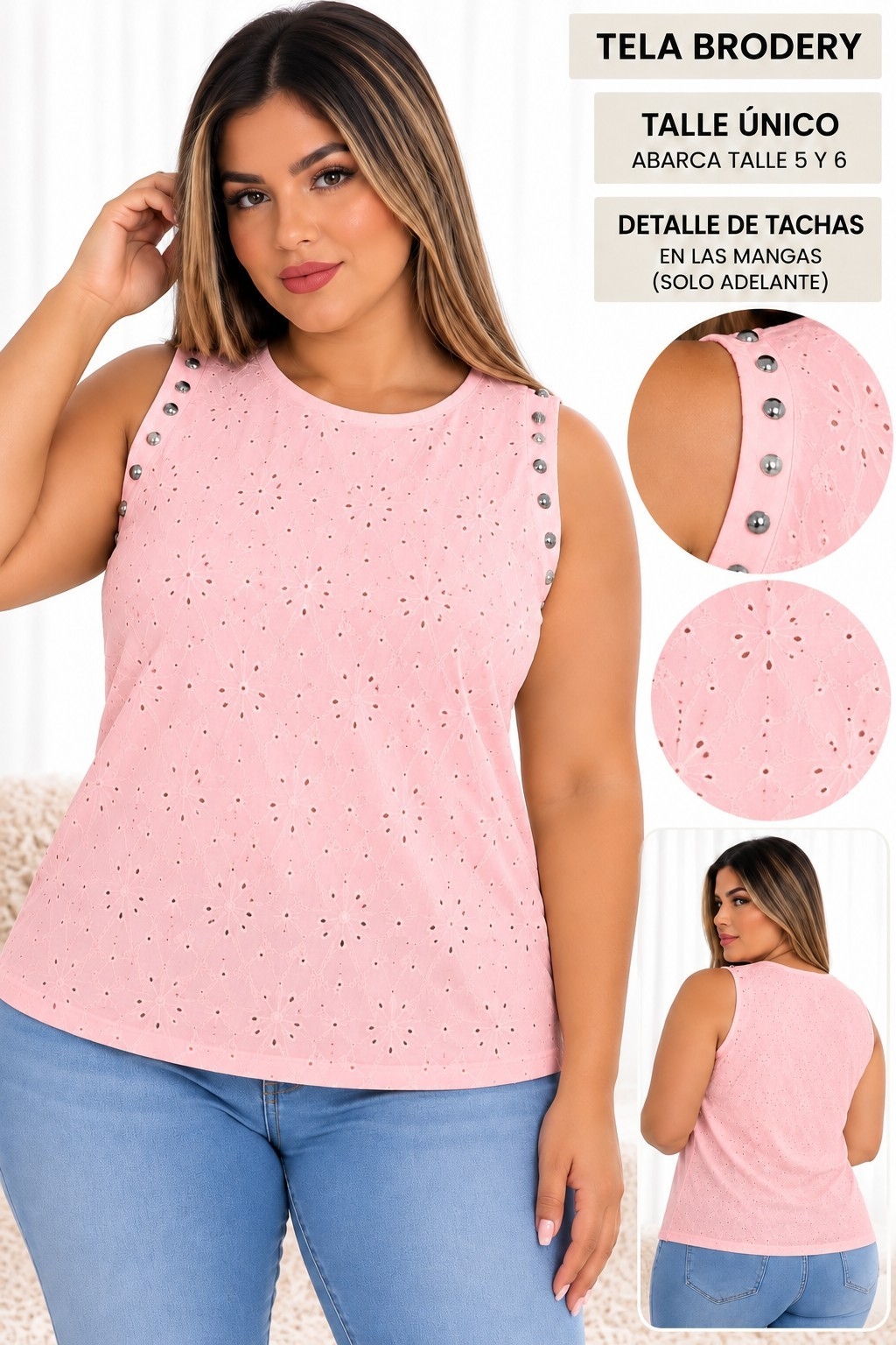 Musculosa Brodery con Tachas Excelente Calidad Talles Unico Abarca 5y6 - Imagen 7