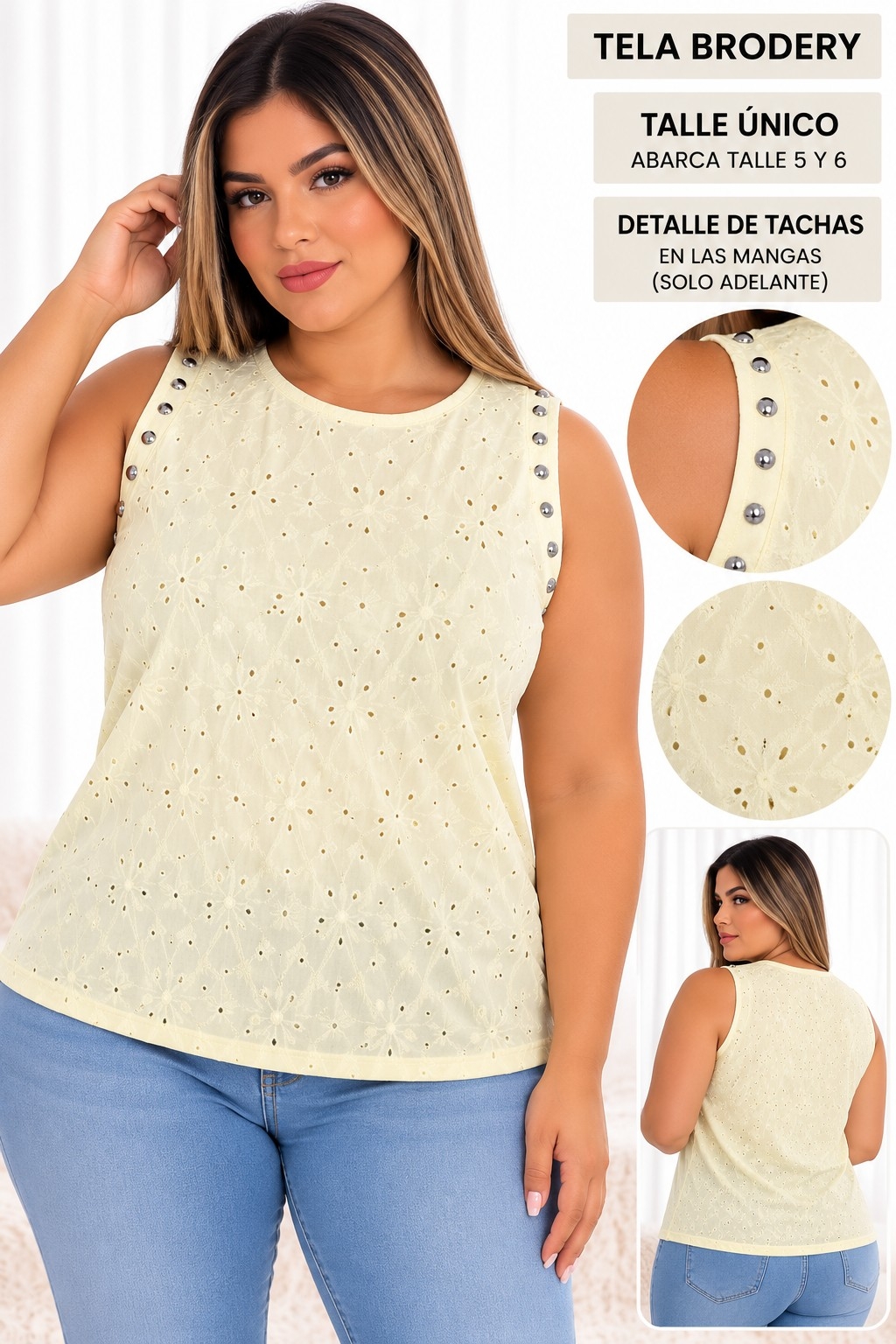 Musculosa Brodery con Tachas Excelente Calidad Talles Unico Abarca 5y6 - Imagen 8