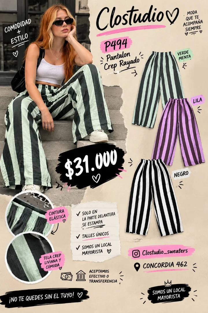 Pantalon Crep Rayado - Imagen 1