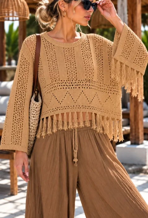 Sweater Calado con Flecos