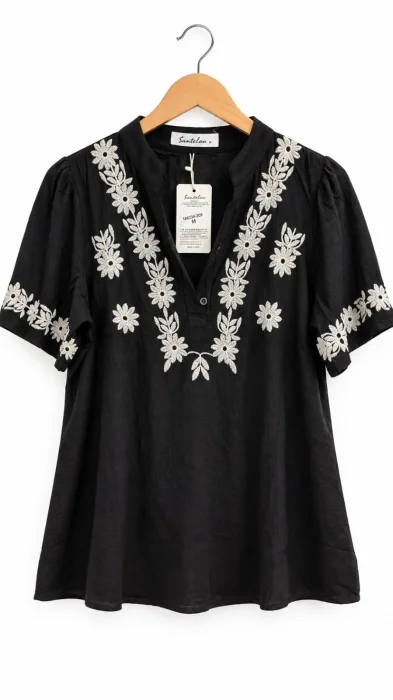 Blusa de Lino con Bordado Importado
