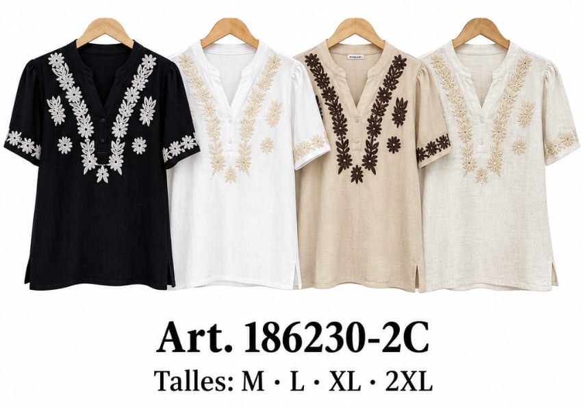 Blusa de Lino con Bordado Importado - Imagen 3