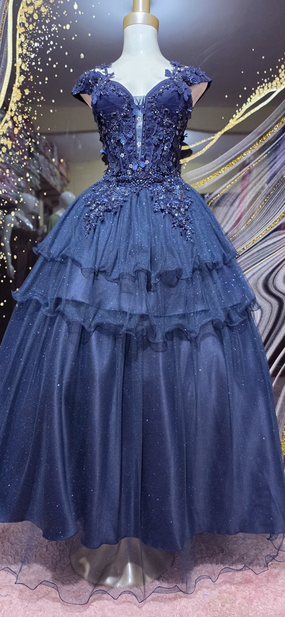 Vestido de 15 de 3 Piezas en Azul Noche - Imagen 3