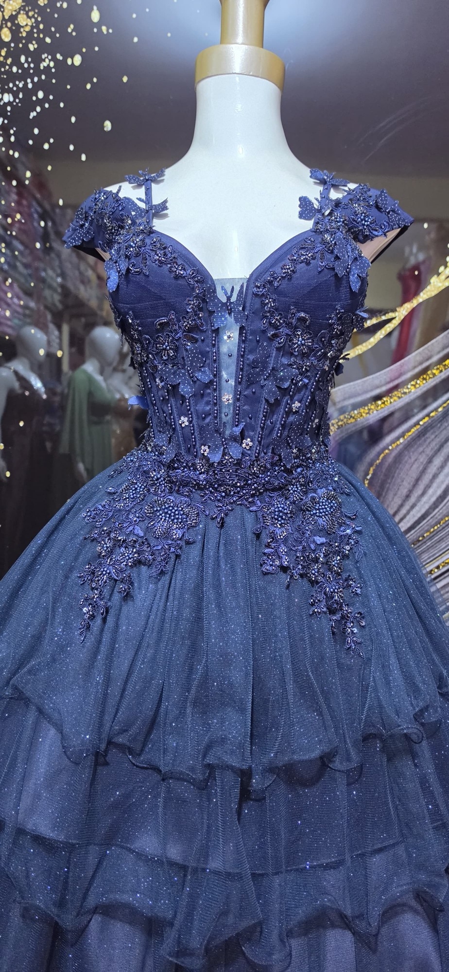Vestido de 15 de 3 Piezas en Azul Noche - Imagen 4