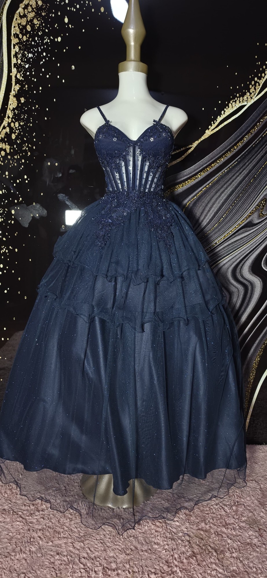 Vestido de 15 de 3 Piezas en Azul Noche - Imagen 5