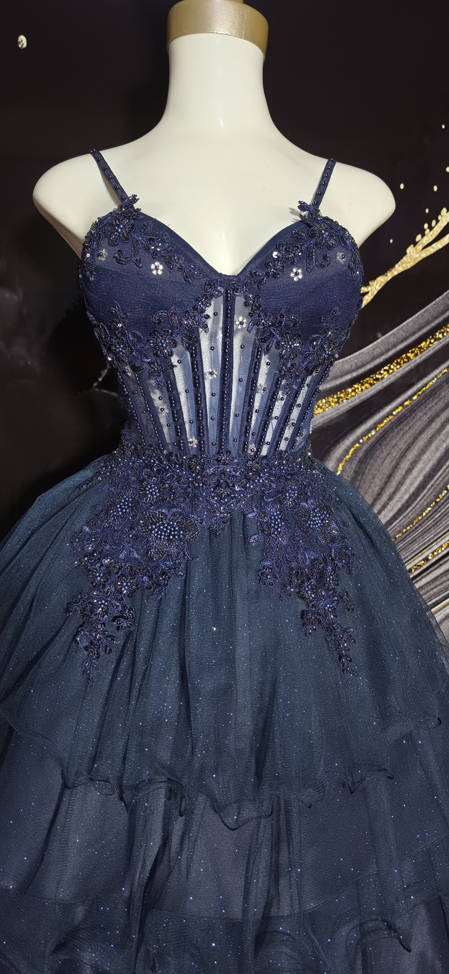 Vestido de 15 de 3 Piezas en Azul Noche - Imagen 6